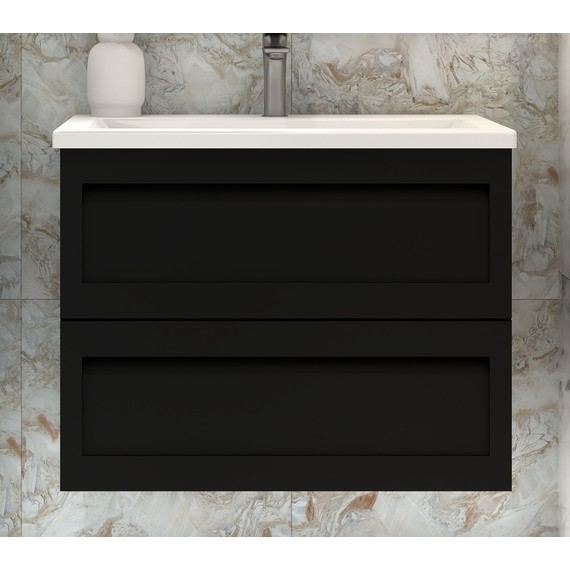 Тумба подвесная с раковиной Art&Max AM-Platino-800-2C-SO-NM-Cer 80 см, чёрный матовый фото 