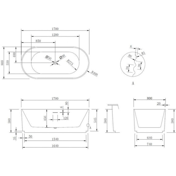 Ванна отдельностоящая Abber AB9436-1.7 170x80 см фото 5
