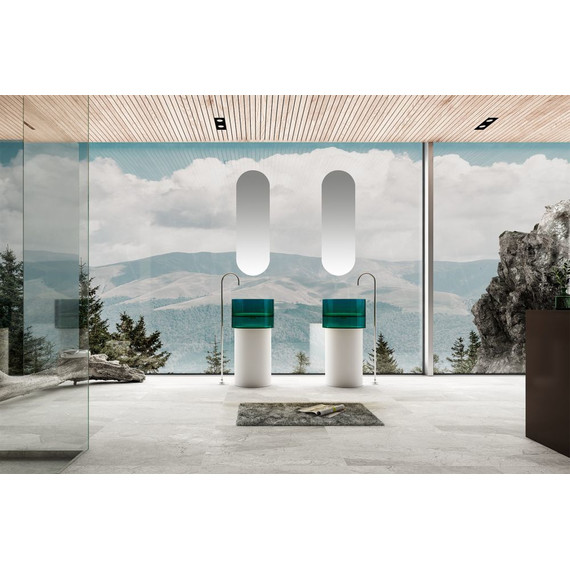 Раковина напольная прозрачная Abber Kristall 45 см AT2701White-Aquamarin, белый/бирюзовый фото 2