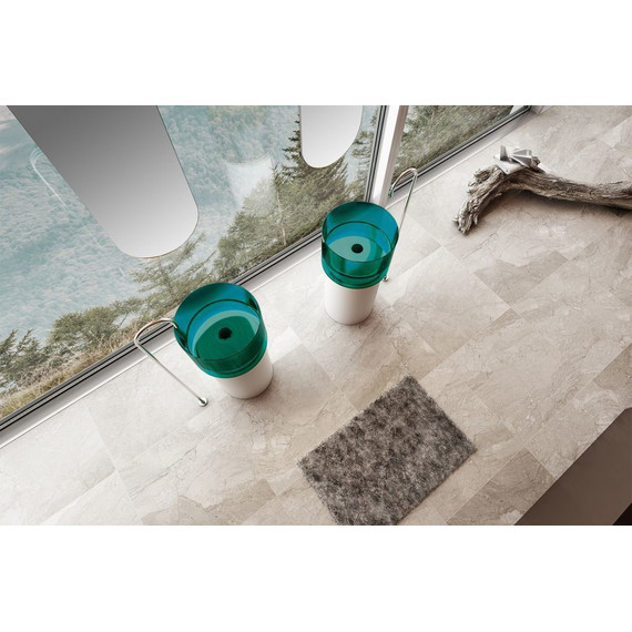 Раковина напольная прозрачная Abber Kristall 45 см AT2701White-Aquamarin, белый/бирюзовый фото 3