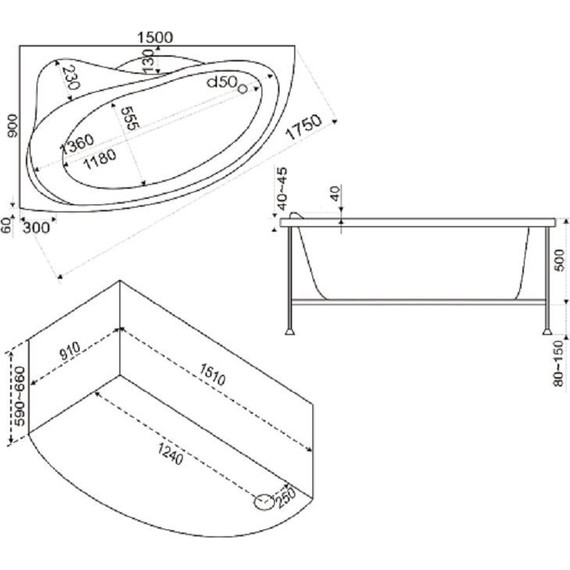 Ванна акриловая 150*90 Bas ВЕКТРА R - 6 Ванна акриловая 150*90 Bas ВЕКТРА R фото 6