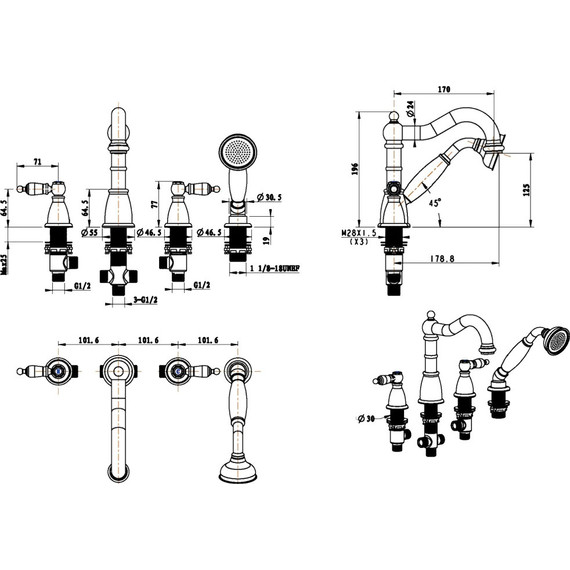 Смеситель для ванны Boheme Camelia 391, бронза фото 2