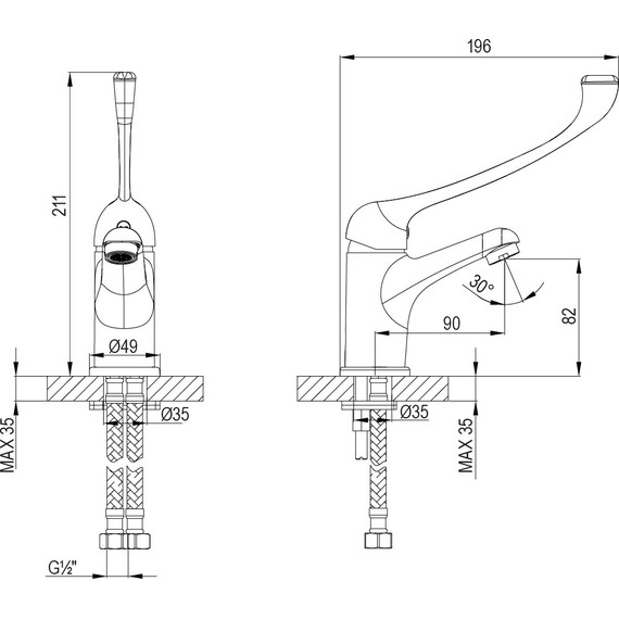Смеситель для раковины с локтевой (хирургической) ручкой Lemark Project LM4636C - 2 Смеситель для раковины с локтевой (хирургической) ручкой Lemark Project LM4636C фото 2
