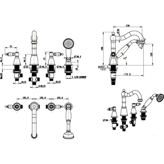 Смеситель для ванны Boheme Medici 391, бронза фото 2