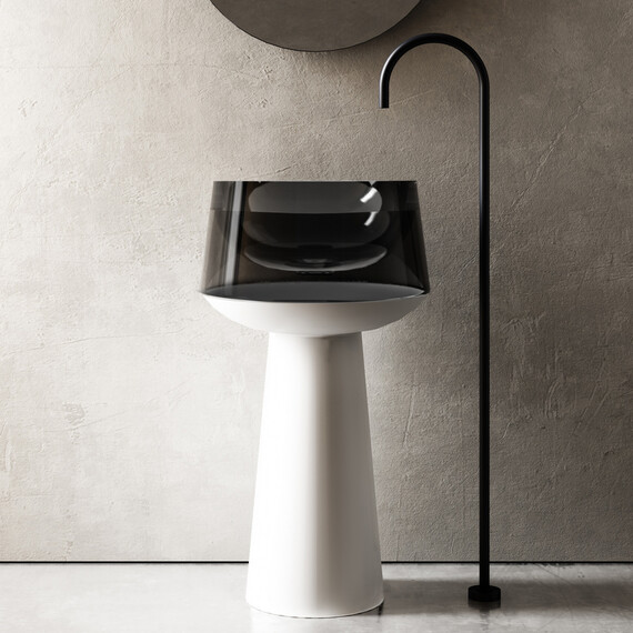 Раковина напольная прозрачная Abber Kristall 50 см AT2706White-Onyx, белый/черный фото 