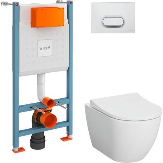 Инсталляция с подвесным безободковым унитазом Vitra Mia Round 9856B003-7200 фото 
