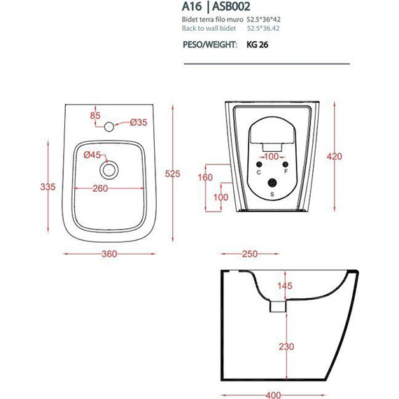 Биде напольное ArtCeram A16 ASB002 39 00, cocoa фото 2