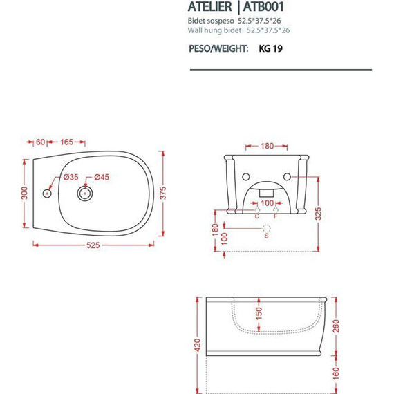 Биде подвесное ArtCeram Atelier ATB001 17 00, чёрный матовый фото 3