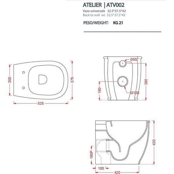 Унитаз приставной безободковый ArtCeram Atelier ATV002 05 00, белый матовый фото 2