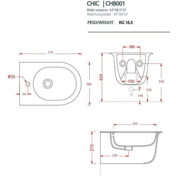 Биде подвесное ArtCeram Chic CHB001 01 00 фото 4