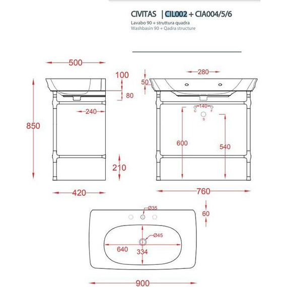 Раковина подвесная ArtCeram Civitas 90 см CIL002 03 00 nero фото 2