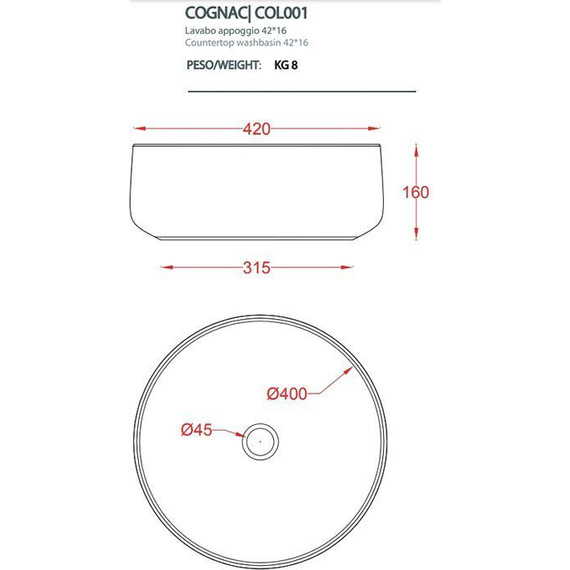 Раковина-чаша ArtCeram Cognac 42 см COL001 39 00, marrone cocoa фото 2