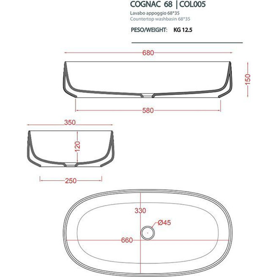Раковина-чаша ArtCeram Cognac 68 см COL005 12 00 giallo zinco фото 2