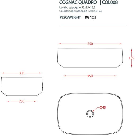 Раковина-чаша ArtCeram Cognac 55 см COL008 05 00, белый матовый фото 2