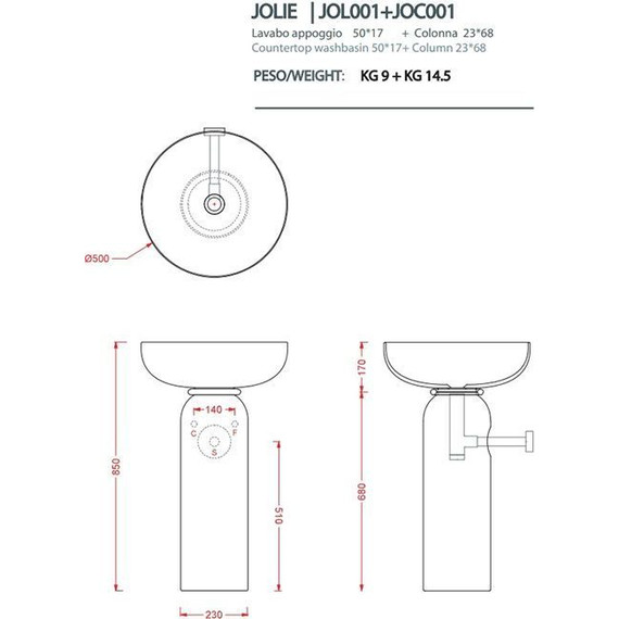 Раковина с пьедесталом ArtCeram Jolie 50 см JOL001 05 00, белый матовый/moka фото 2