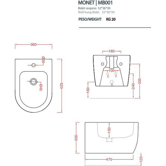 Биде подвесное ArtCeram Monet MNB001 01 00 фото 6