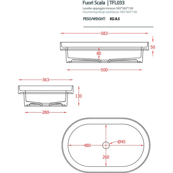 Раковина врезная на столешницу ArtCeram Fuori Scala 58 см TFL033 41 00, matera фото 2