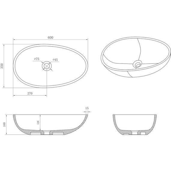 Раковина-чаша Azario 65 см AZ-1216S - 5 Раковина-чаша Azario 65 см AZ-1216S фото 5