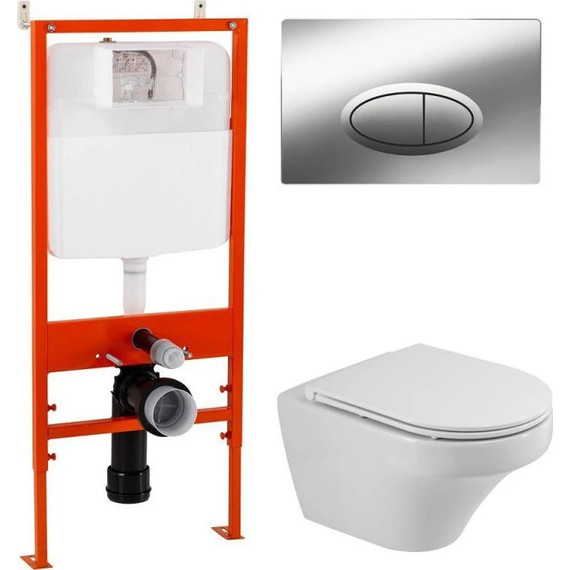 Инсталляция Belbagno BB026 с подвесным безободковым унитазом Cezares Duet (кнопка смыва хром глянцевый) фото 