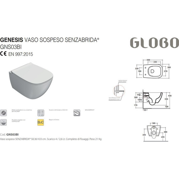 Унитаз подвесной безободковый Globo Genesis GNS03.BI - 2 Унитаз подвесной безободковый Globo Genesis GNS03.BI фото 2