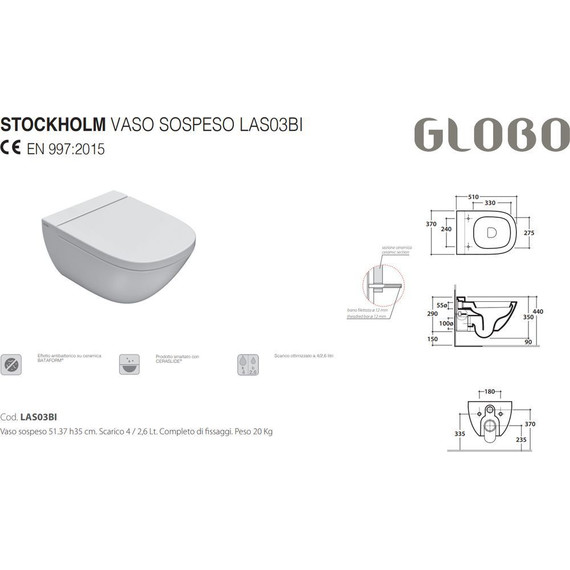 Унитаз подвесной Globo Stockholm LAS03.BI фото 3