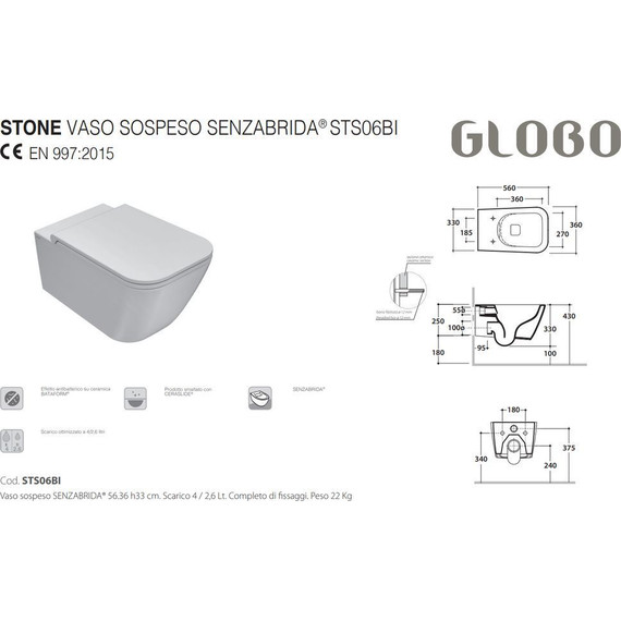 Унитаз подвесной безободковый Globo Stone STS06.BI - 3 Унитаз подвесной безободковый Globo Stone STS06.BI фото 3