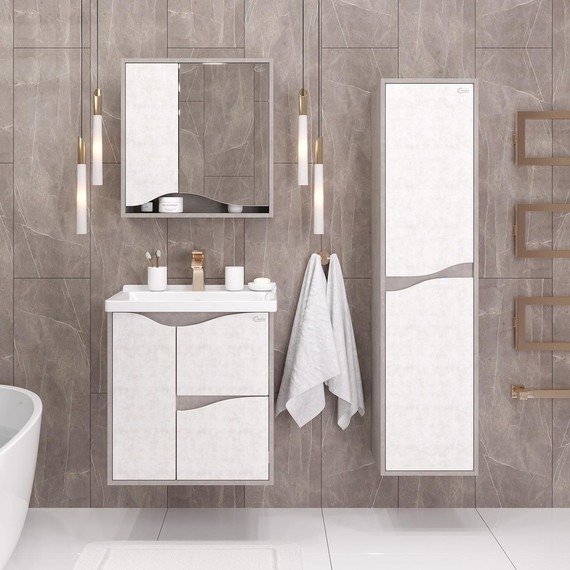 Тумба подвесная с раковиной Onika Брендон 60 см 106138, бетон крем/камень светлый фото 2