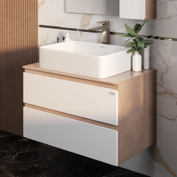 Тумба подвесная с раковиной Onika Алеста 80 см 108054, белая/камень светлый фото 2