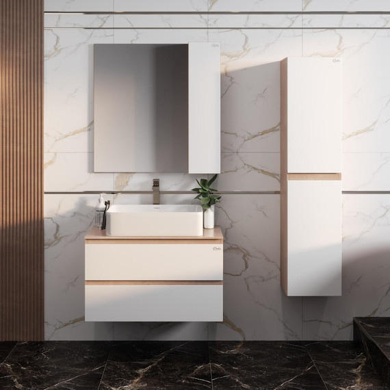 Тумба подвесная с раковиной Onika Алеста 80 см 108054, белая/камень светлый фото 4