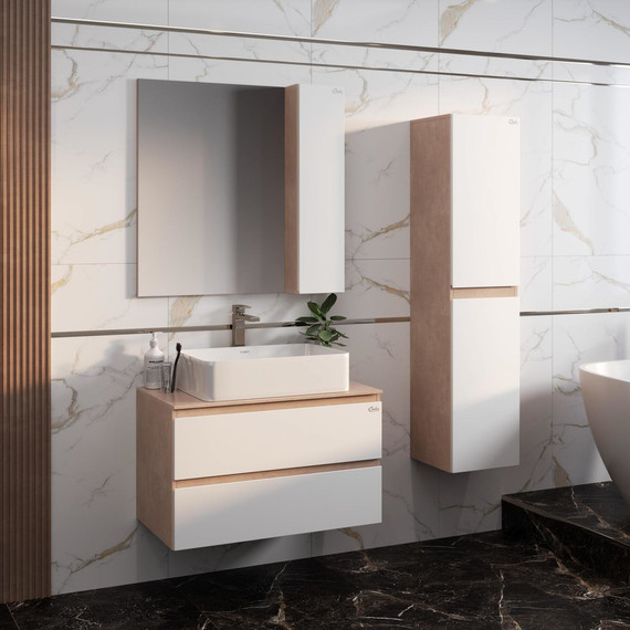 Тумба подвесная с раковиной Onika Алеста 80 см 108054, белая/камень светлый фото 5