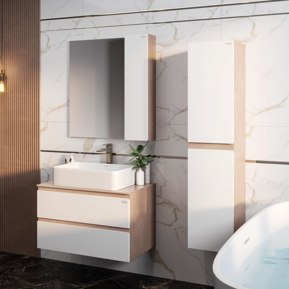 Тумба подвесная с раковиной Onika Алеста 80 см 108054, белая/камень светлый фото 3