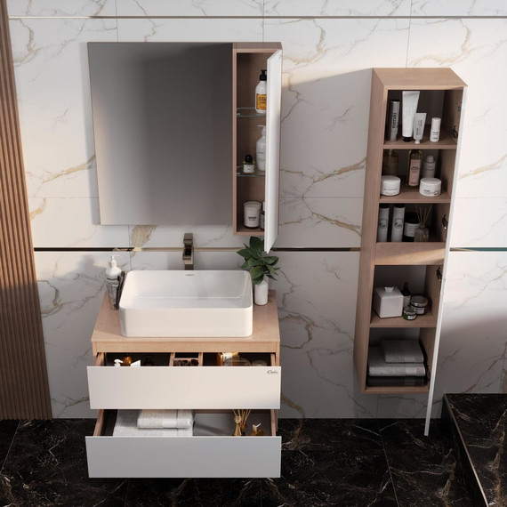 Тумба подвесная с раковиной Onika Алеста 80 см 108054, белая/камень светлый фото 6