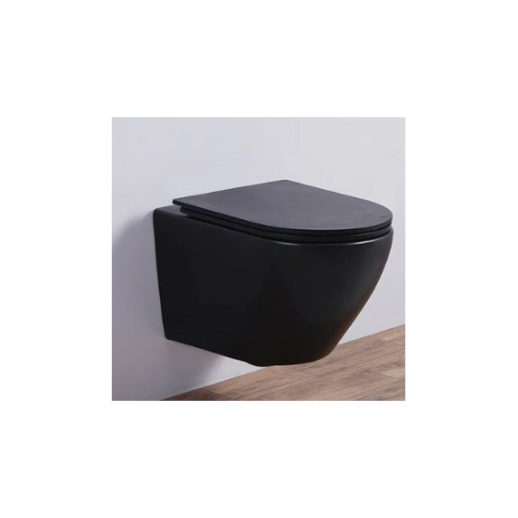 Унитаз подвесной CeramaLux Rimless 5177MB с крышкой микролифт (Система смыва торнадо), черный матовый, Цвет производителя: чёрный фото 2