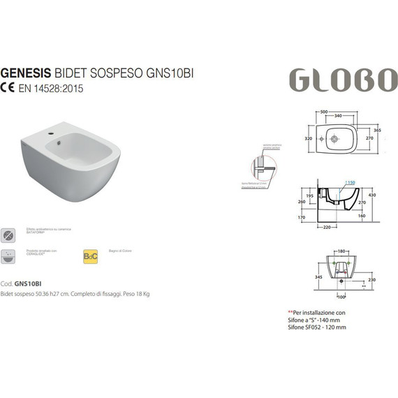 Биде подвесное Globo Genesis GNS10.BI фото 3
