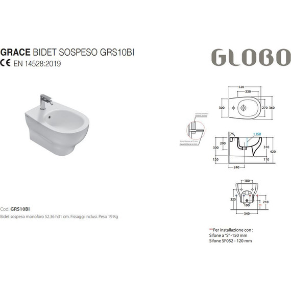 Биде подвесное Globo Grace GRS10.BI фото 2