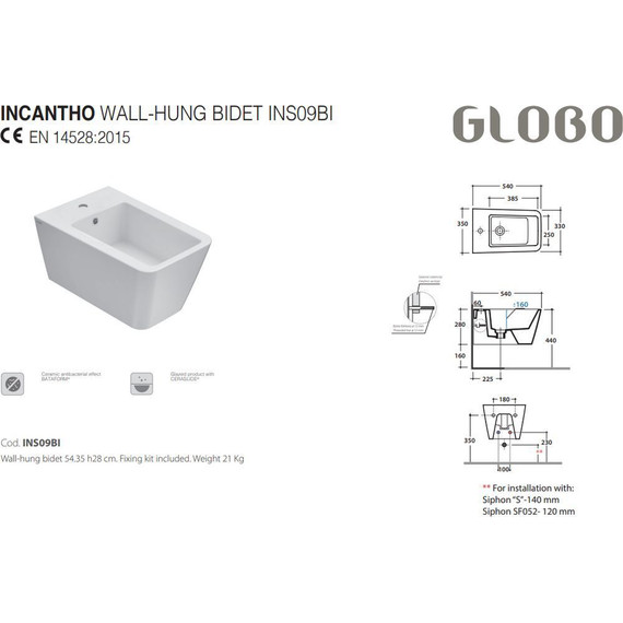 Биде подвесное Globo Incantho INS09.BI фото 2