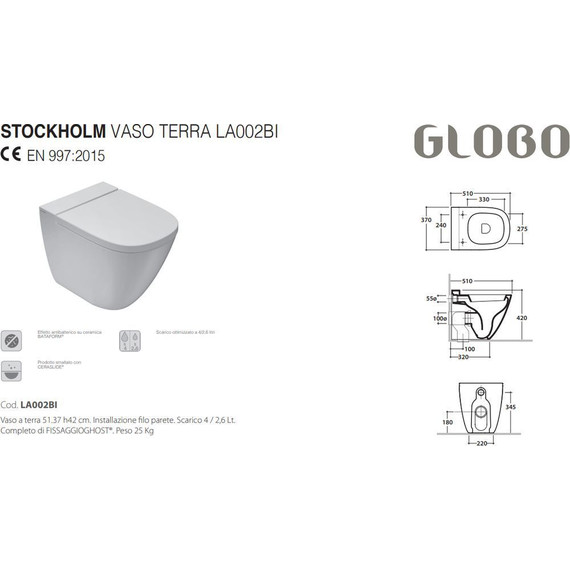 Унитаз приставной Globo Stockholm LA002.BI фото 3