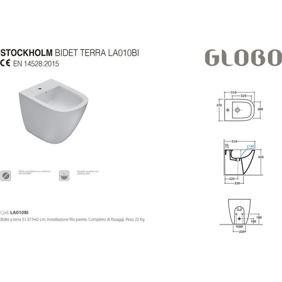Биде напольное Globo Stockholm LA010.BI фото 3