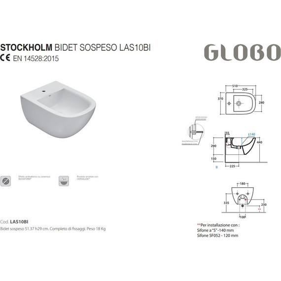 Биде подвесное Globo Stockholm LAS10.BI фото 2
