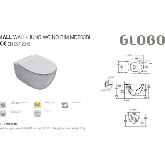 Унитаз подвесной безободковый Globo 4all MDS03.SK, smoke, Цвет производителя: чёрный фото 2