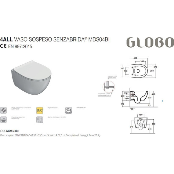 Унитаз подвесной безободковый Globo 4all MDS04.BI, Цвет производителя: белый фото 2