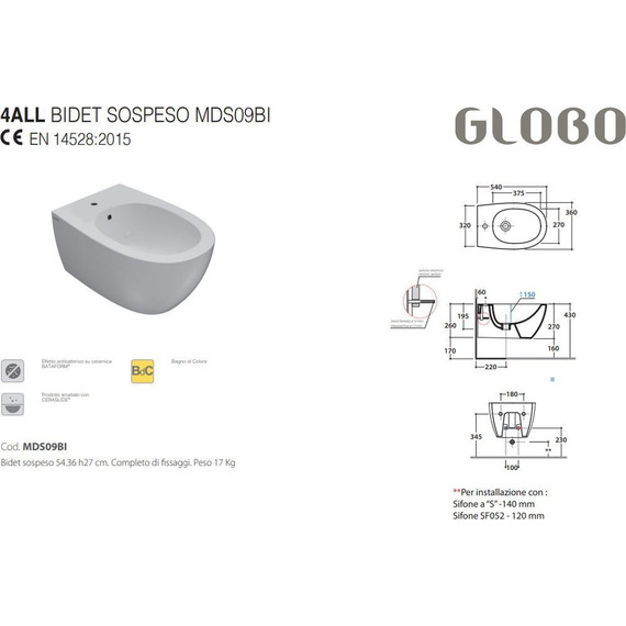 Биде подвесное Globo 4all MDS09.AR, чёрный матовый фото 3
