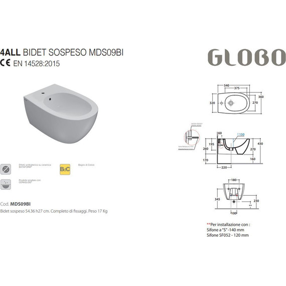 Биде подвесное Globo 4all MDS09.BO, белый матовый фото 3