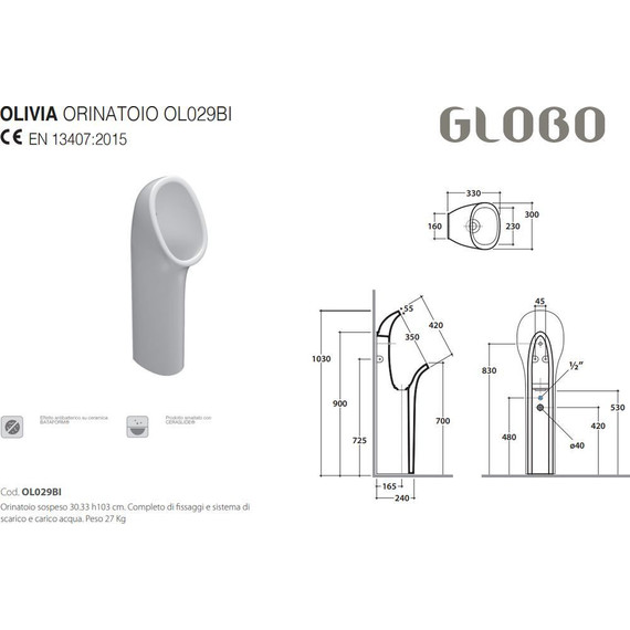 Писсуар напольный Globo Forty3 Olivia OL029.BI - 3 Писсуар напольный Globo Forty3 Olivia OL029.BI фото 3