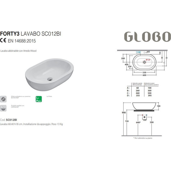 Раковина-чаша Globo Forty3 60 см SC012.BI фото 3