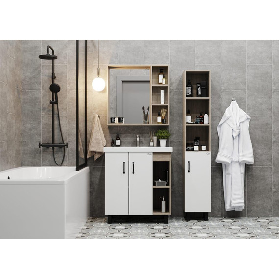 Тумба напольная с раковиной Onika Тимбер 70 см 107056, белый матовый/дуб сонома фото 4