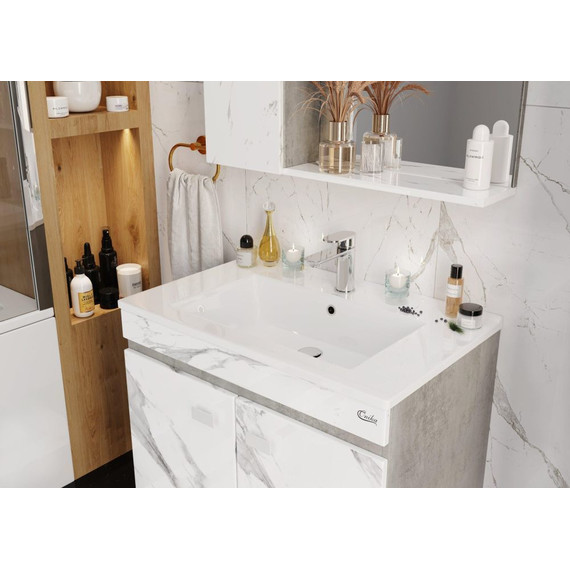 Тумба подвесная с раковиной Onika Марбл 75 см 107517, мрамор/камень бетонный фото 4