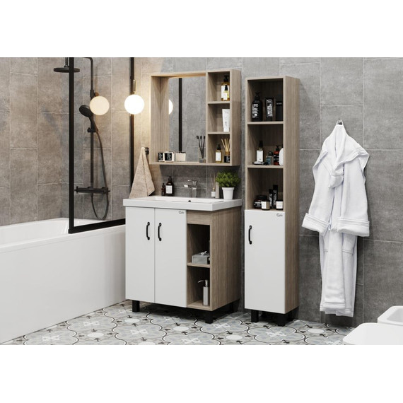 Тумба напольная с раковиной Onika Тимбер 80 см 108052, белый матовый/дуб сонома (раковина Фостер 80) фото 3