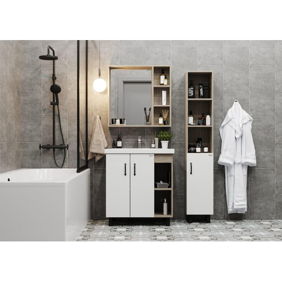 Тумба напольная с раковиной Onika Тимбер 80 см 108052, белый матовый/дуб сонома (раковина Como 80) фото 5