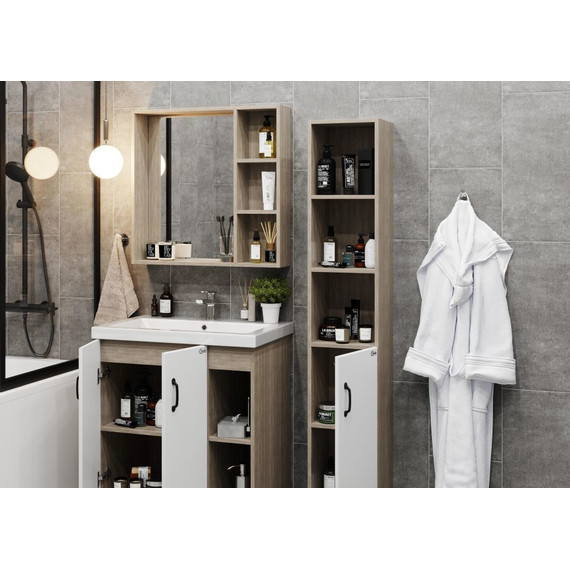 Тумба напольная с раковиной Onika Тимбер 80 см 108052, белый матовый/дуб сонома (раковина Como 80) фото 7